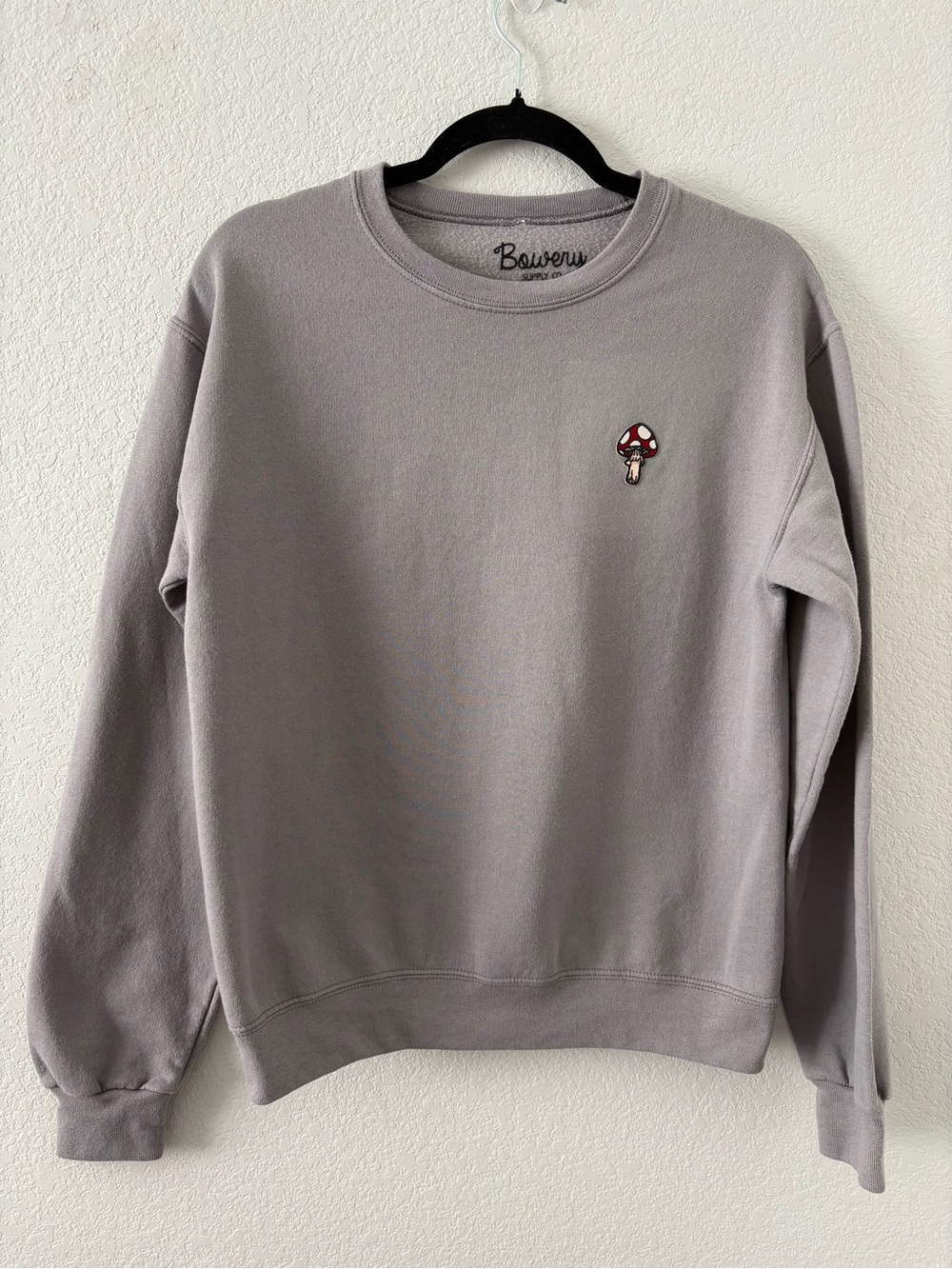 Bowery Supply Co Gray Mushroom Embroidered Crewneck Sweatshirt Small Cozy
